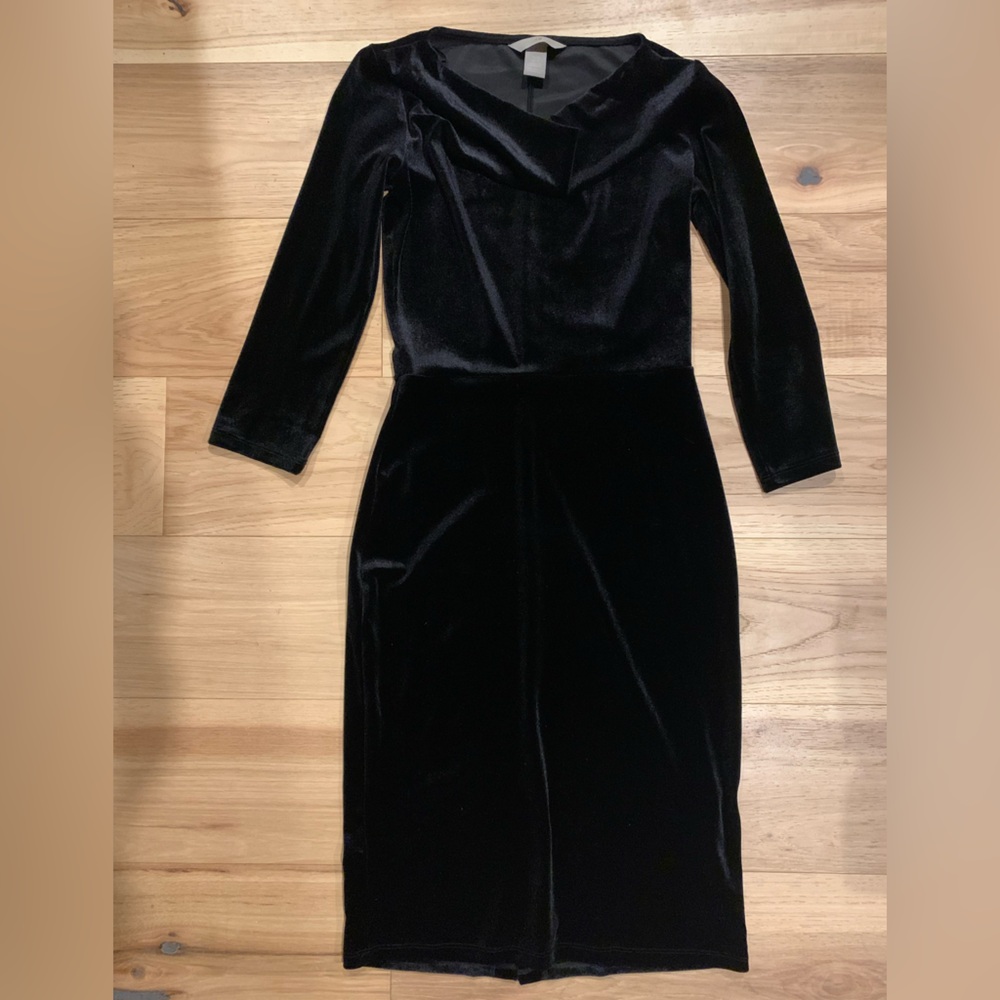 Black velvet cowl neck dress